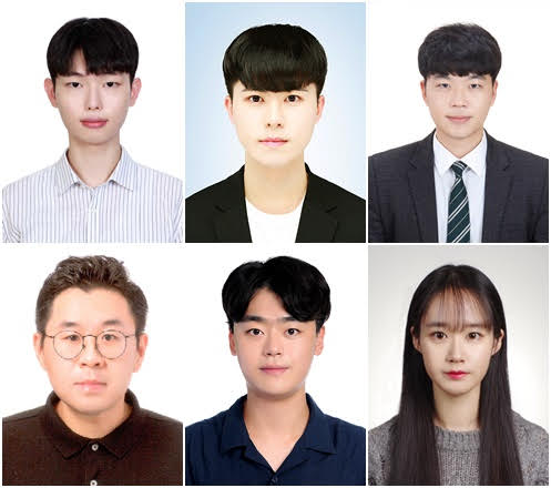 (왼쪽 윗줄부터 시계방향으로) 김주완, 김원진, 박승, 박채리, 유정흠 학생 및 홍지우 교수